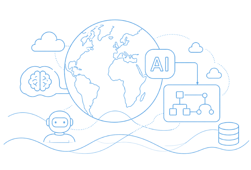 Line illustration of an AI Agent multimodal workflow